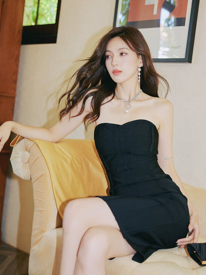 DOLLY Luxury Black/Red Sleeveless Figure Hugging Bandage Midi Date Dress-ISLODE