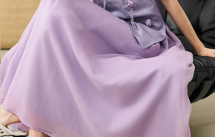 HECO Chinese Handmade Rose Fake Two-Piece Dress  - WORK.