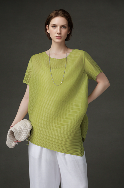 PIAOIN Miyake style simple premium pleated design T-shirt  -CECILLIA