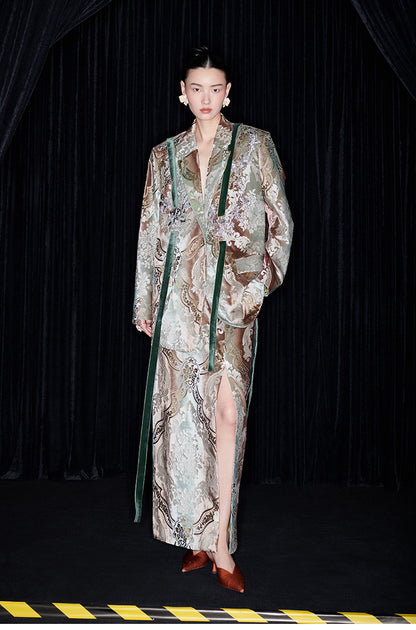 M essential Mackay designer vine pattern embroidery marble print jacket skirt suit- Eden.