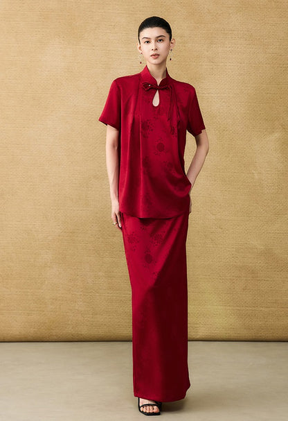 HECO Chinese acetate jacquard women's cool flesh covering elegant skirt - DATE.