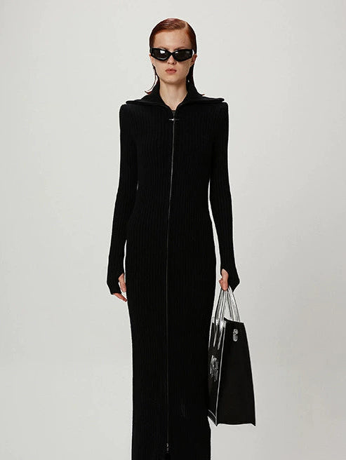 ANNAKIKI high neck long-sleeve wool long dress- JOHAN.