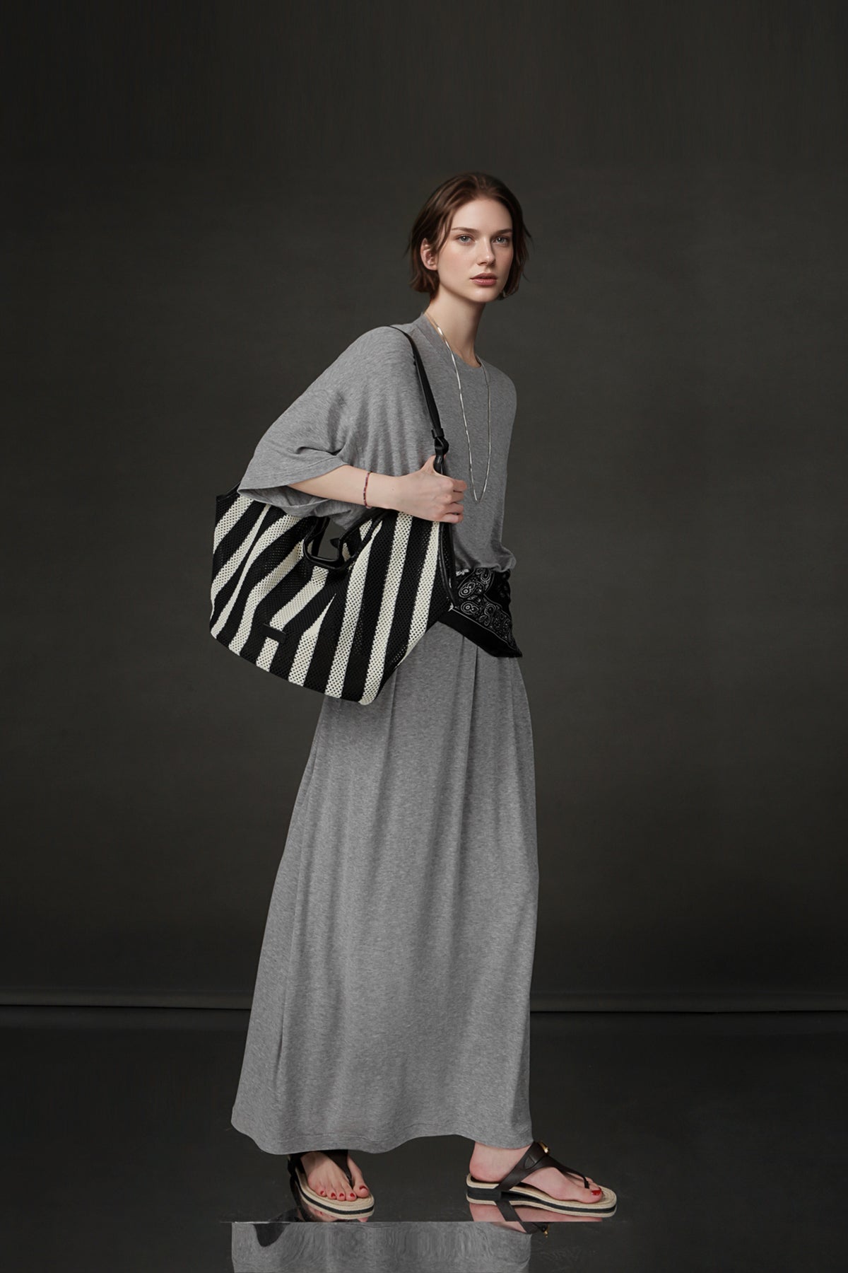 PIAOIN minimalist style nude tencel wool t-shirt skirt versatile dress -LYDIA