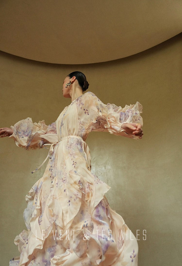 LE VENT&TES AILES floral print silk resort summer vacation maxi dress-GWEN