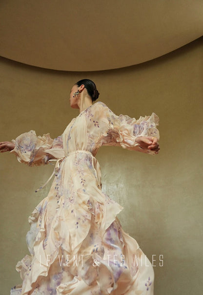 LE VENT&TES AILES floral print silk resort summer vacation maxi dress-GWEN