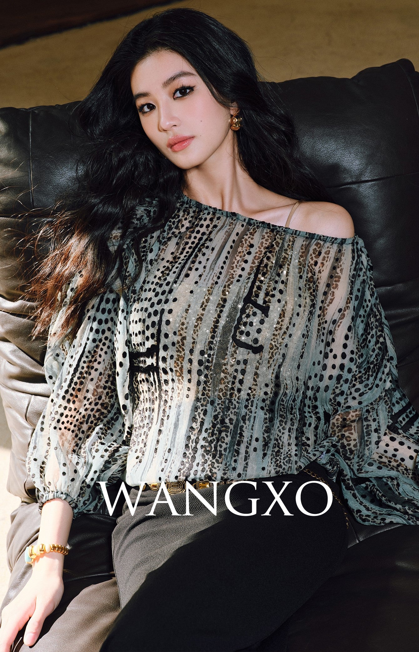 WANGXO | Sheer Silk French Retro Leopard & Polka Dot Loose Top -LYRA.