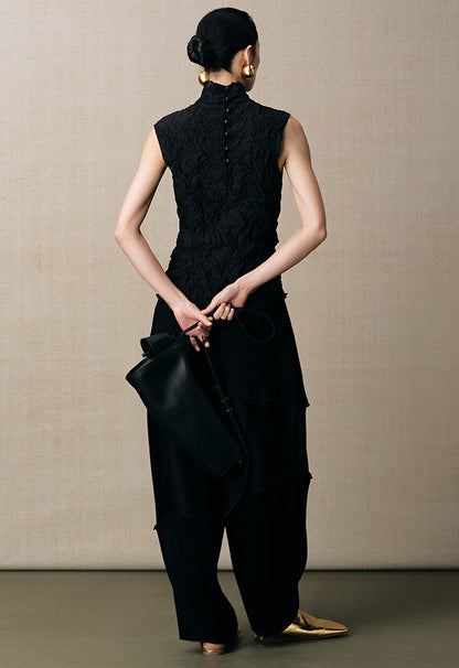 ZHUCHONGYUN black pleated three-dimensional divider tapered trousers-HYSE.