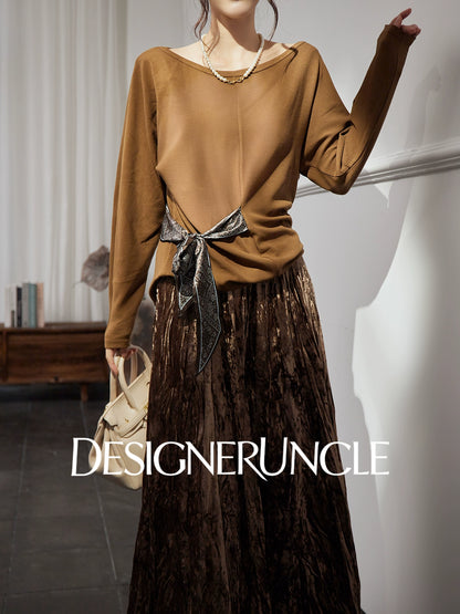DGU "Mu Brown" brown knitted sweater loose and versatile retro slimming top - David.