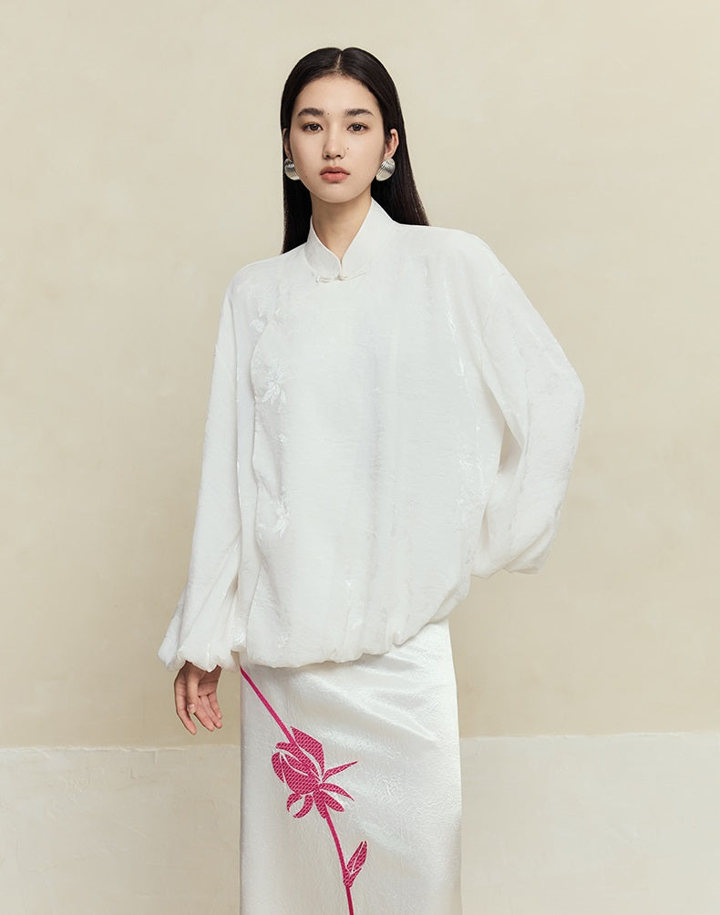 HECO Jacquard Stand-Collar Shirt Top Women - hand.