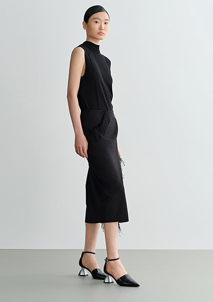 COMME MOI Lu Yan designer new women's black turtleneck wool knitted vest - MONEY.