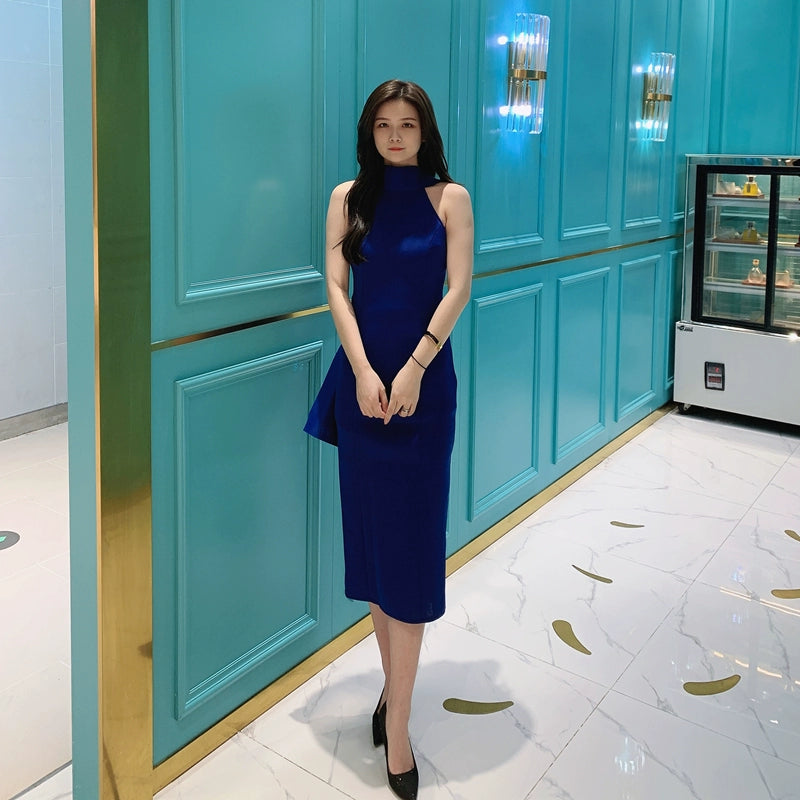 DOLLY Luxury Halter Neck Sleeveless Backless Big Bow Dinner Dress-PELA