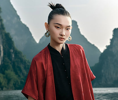 HECO Chinese style loose shirred shawl jacket summer travel sunscreen shirt - SQUAD.