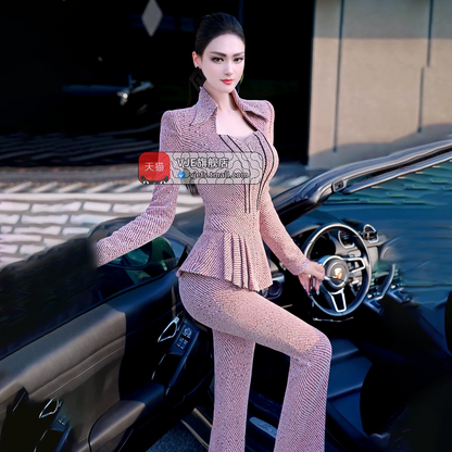 VJE  Thick Suit OL Top High-Waisted Micro Flared Pants Two-Piece Set-DANA.