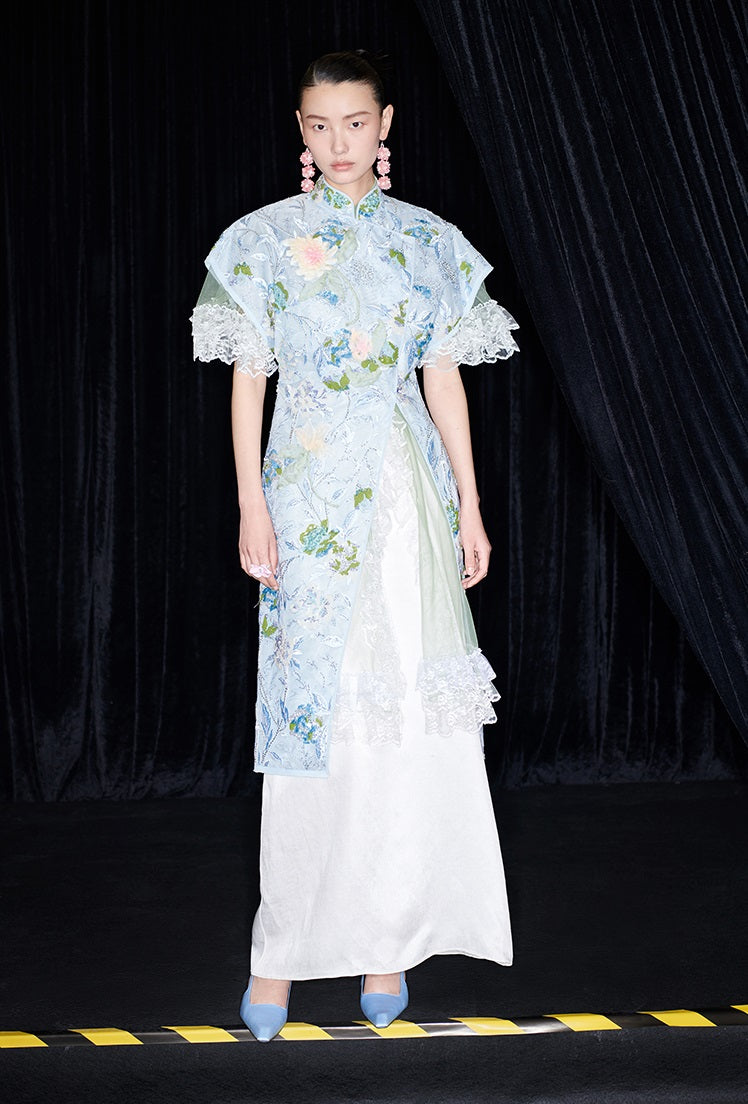 M essential Mackay designer Jiyi embroidery silk hand-dyed embroidered maxi dress - BAM.