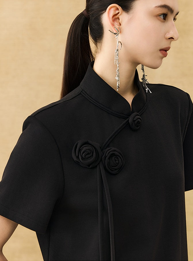 HECO Chinese Handmade Rose Tassel Short Sleeve T-Shirt  - GRADE.