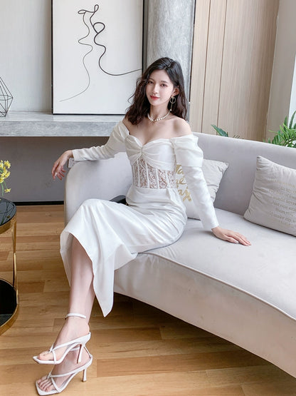 DOLLY Luxury  French Style Off Shoulder Long Sleeve Corset Banquet Dress-JOLIE