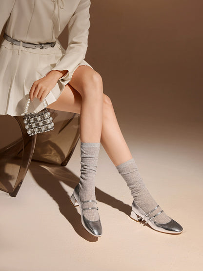 pjjuu silver Mary Jane thick  high heels  - EARTH