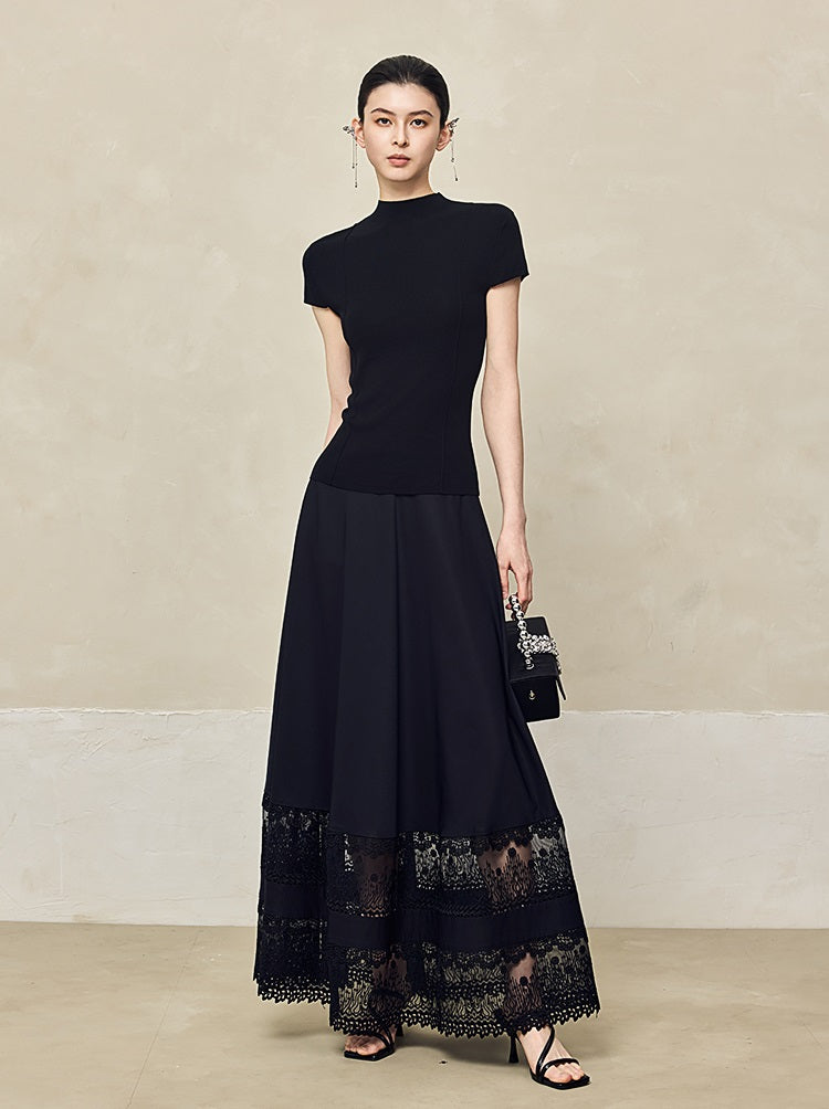 HECO Acetate Hollow Lace A-line Long Skirt women - FLOW.