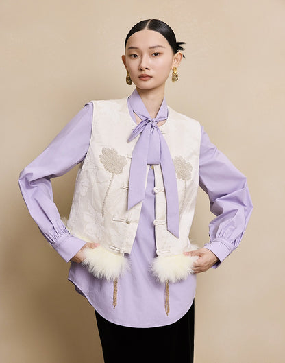 HECO 100% polyester Buckle Bead Embroidered pink apricot Round Neck Vest - spark.