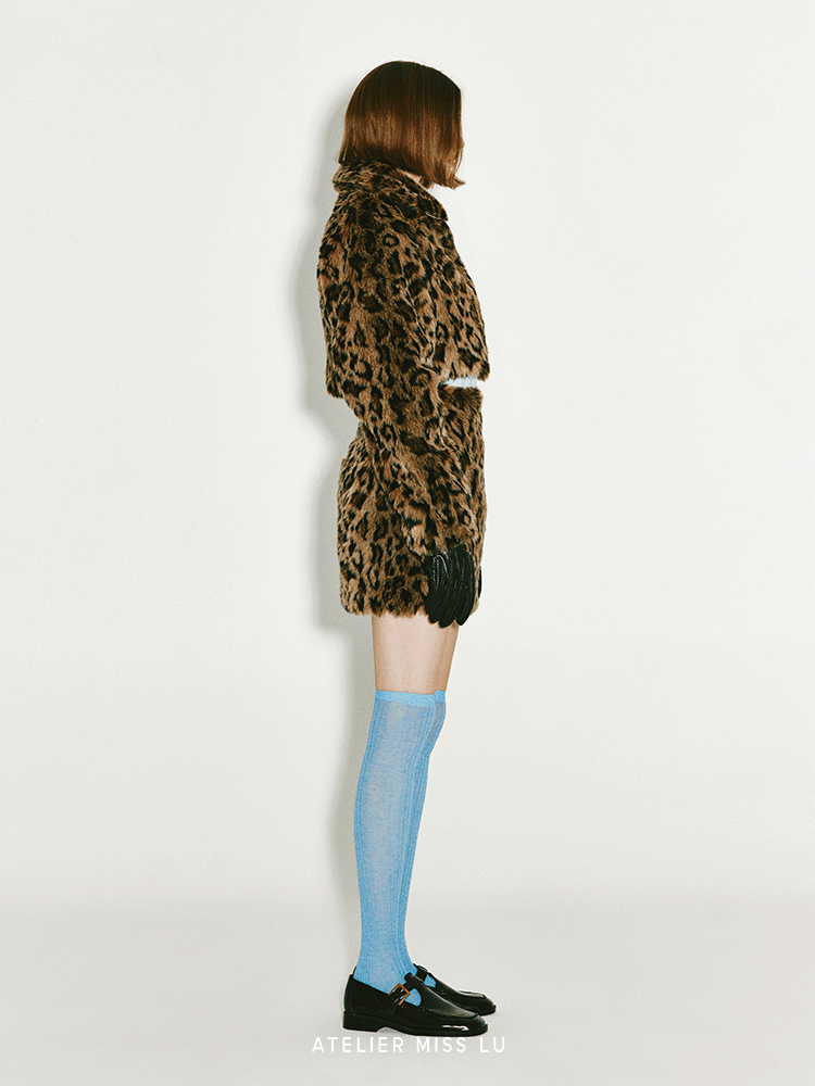 ATELIER MISS LU faux fur zip-up leopard print short coat - AURORA