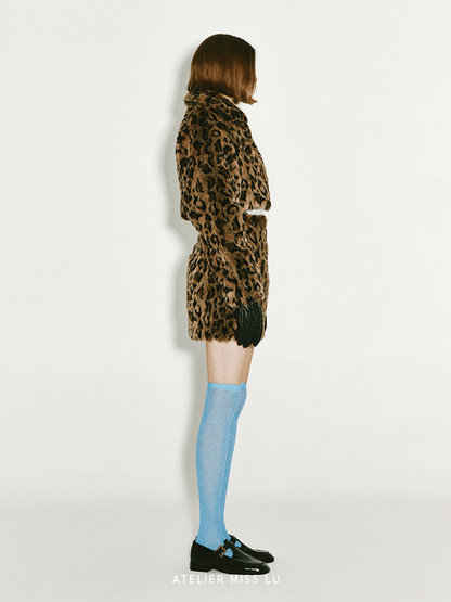 ATELIER MISS LU faux fur zip-up leopard print short coat - AURORA