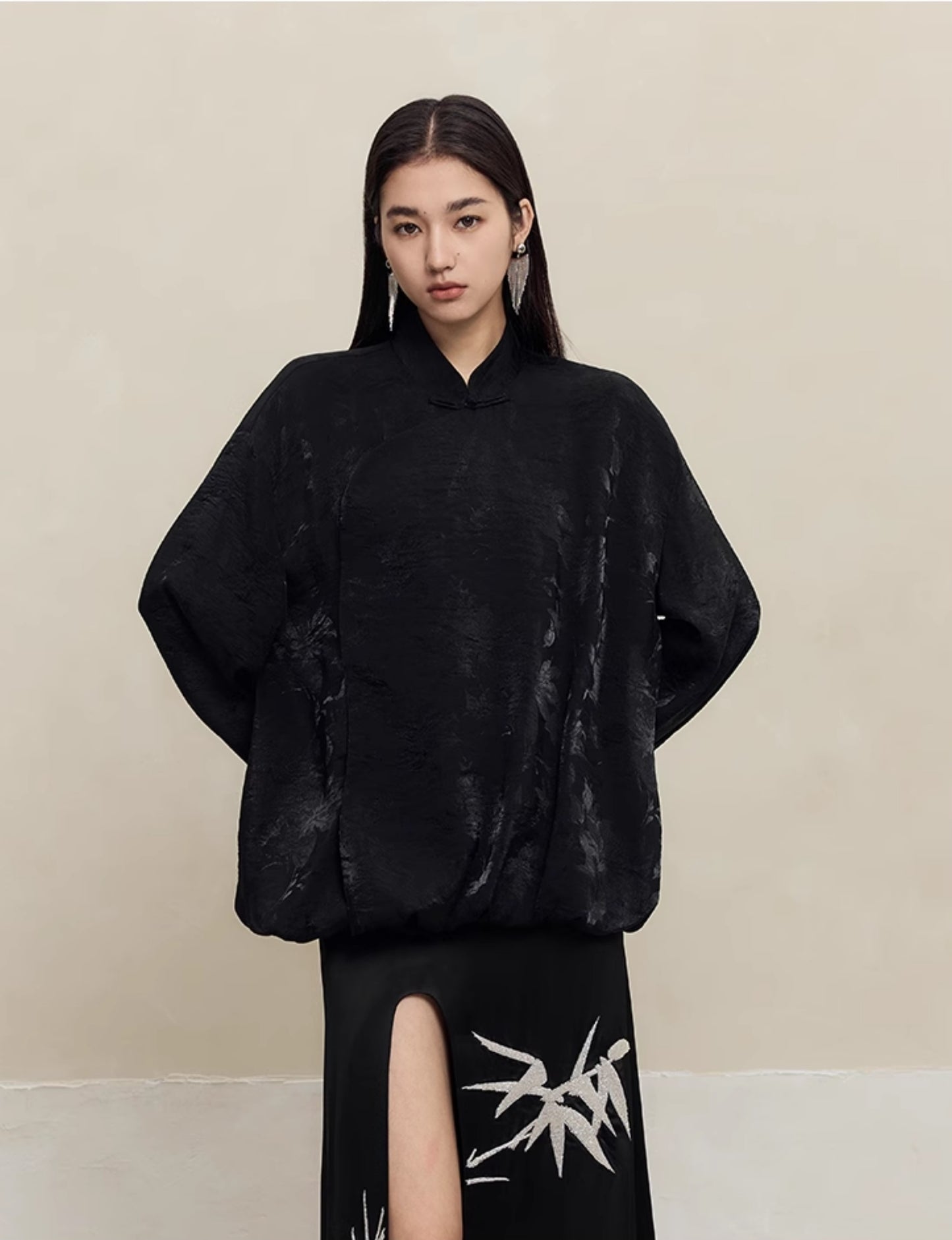 HECO Jacquard Stand-Collar Shirt Top Women - hand.