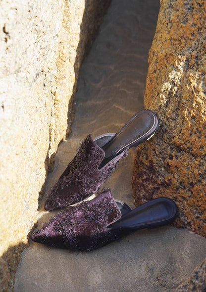 B-FEI black women's lazy pointed embroidered flat mules-MARIT.