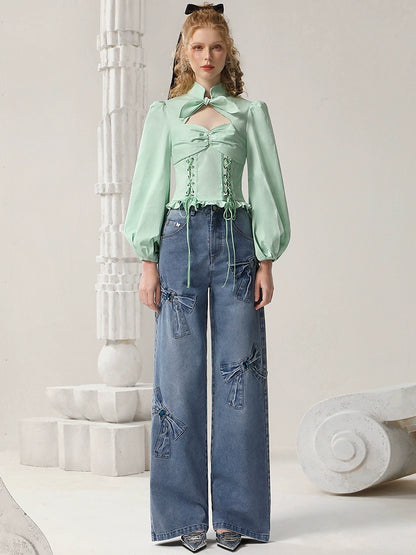 CHECOCRE  Elegant Stubble Girl Commuter green crop Shirt - MARVIN