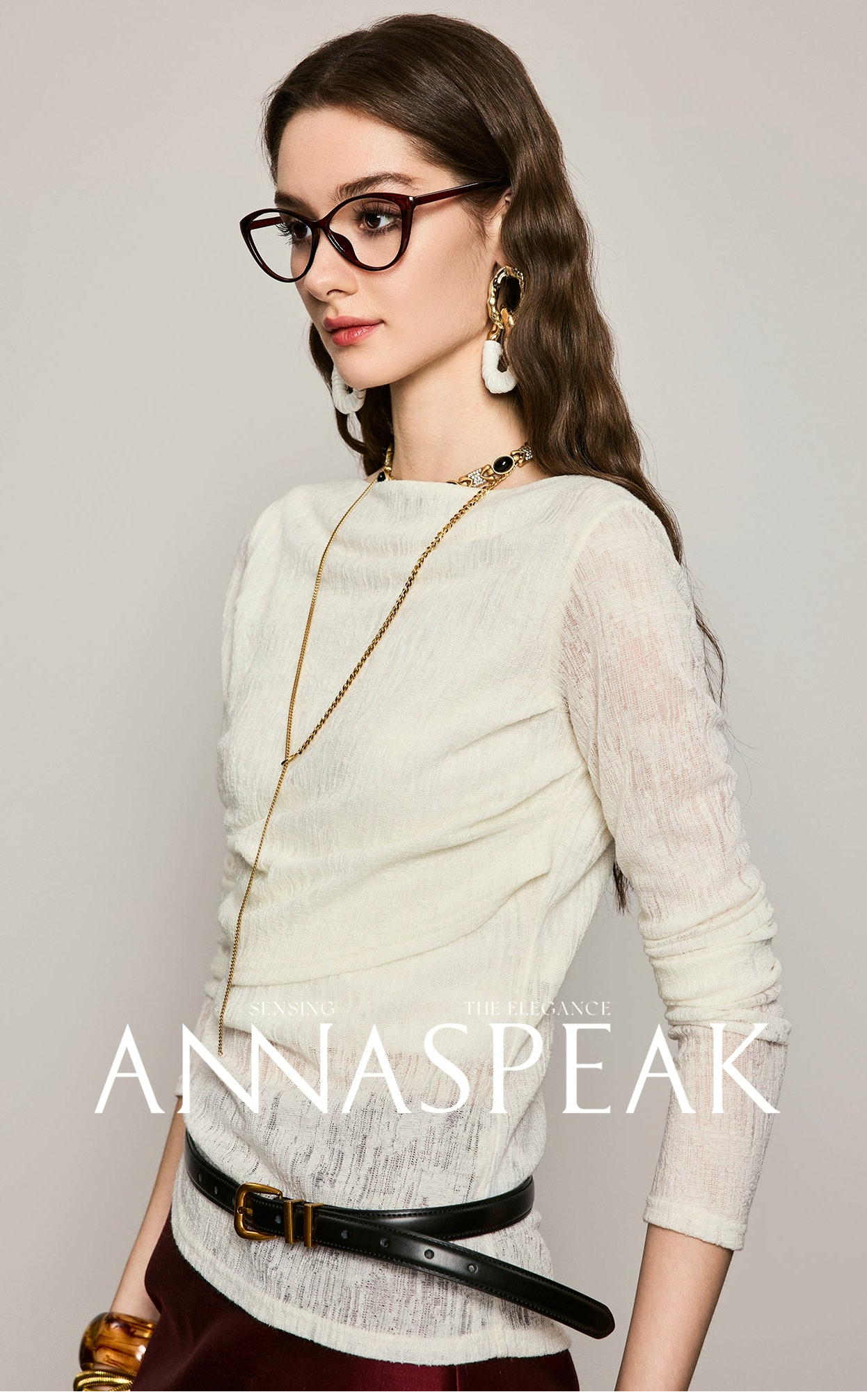 ANNASPEAK  slimming design crewneck knit long sleeved tops-COCO.