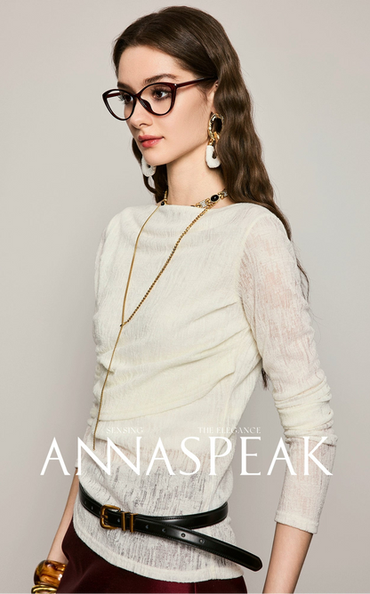 ANNASPEAK  slimming design crewneck knit long sleeved tops-COCO.