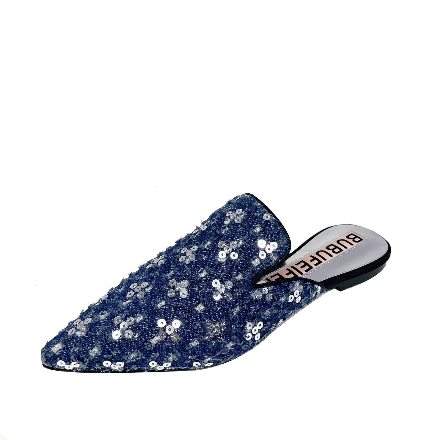 B-FEI'S Denim Sequin Pointed Toe Casual Flat Mules-MATT.