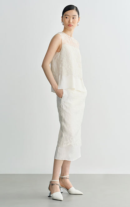 COMME MOI  silk embroidered white skirt - ABBA.