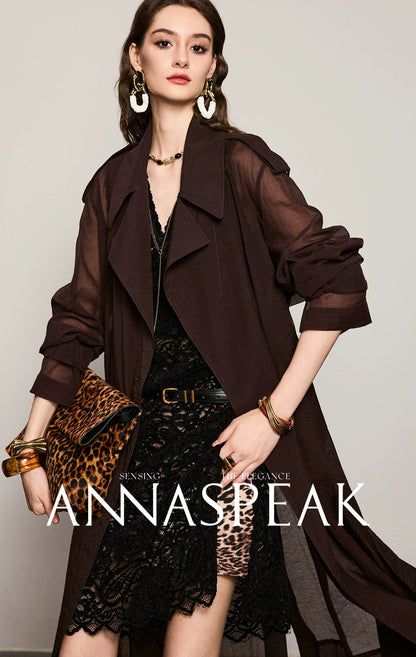ANNASPEAK Machine  Midi Length Lightweight Loose Silhouette Long Trench Coat-MUA.