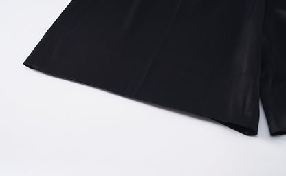 ZHUCHONGYUN Black Fashion Simple Pleated Design Loose Adjustable Short Pants-MITSUKI.