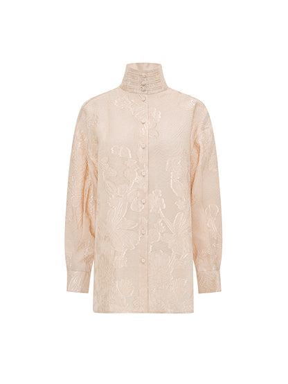 M essential Mackay Chazen silk jacquard disc button-up stand collar shirt pant set - eigiu.