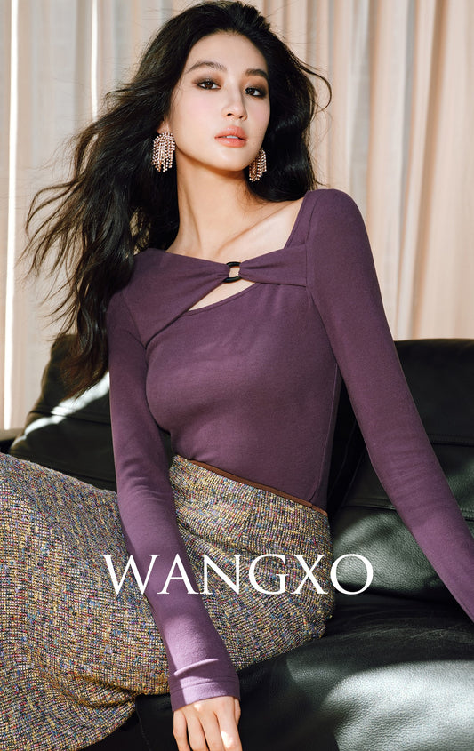 WANGXO | Densely Woven Knit Deconstructed Neckline Shirt- LEXI.