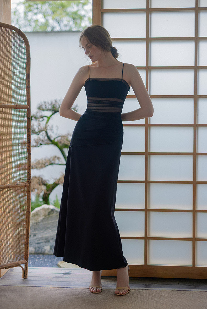 GOUDIN black long style luxury evening dress-KAJA.