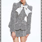 Limited edition Autumn PU leather big bow tweed houndstooth blazer jacket suit set- Tailor