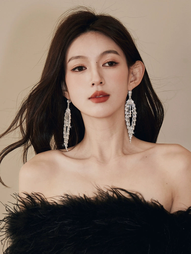 DOLLY Luxury Sparkling Full Diamond Chic Tassel Earring-CAROL