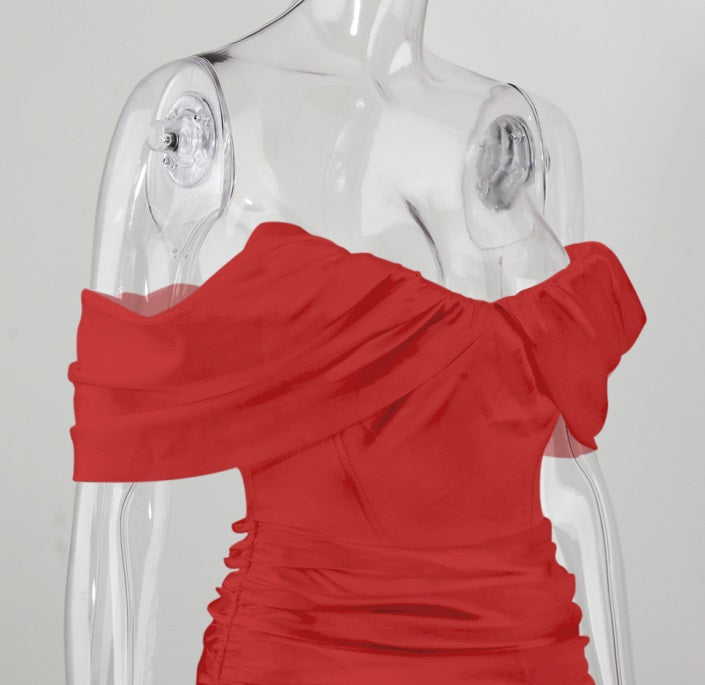 DOLLY Elegant V-Neck Short Sleeve Tube Top Slim Fit Pleated Short Date Dress-LITA