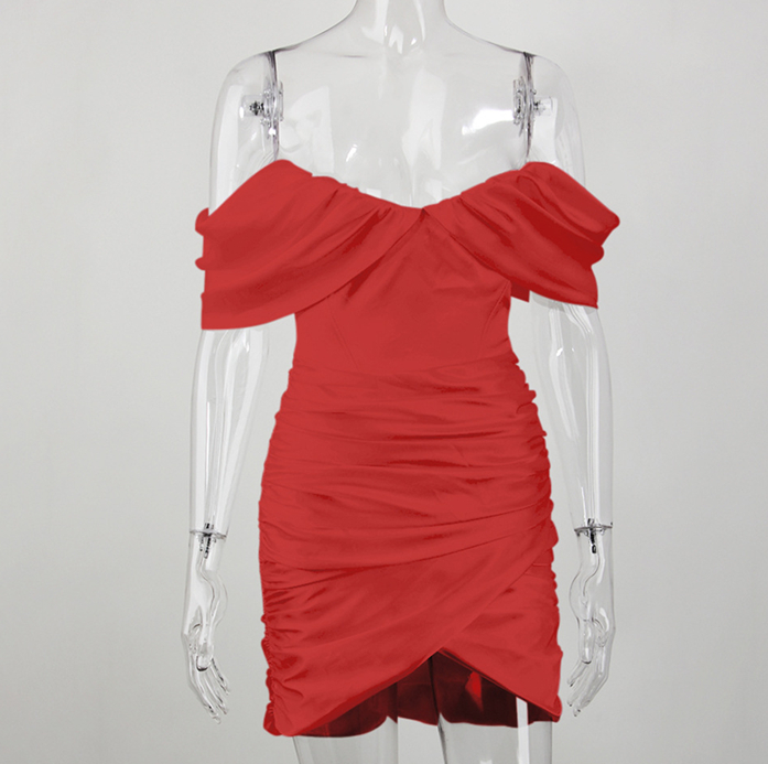 DOLLY Elegant V-Neck Short Sleeve Tube Top Slim Fit Pleated Short Date Dress-LITA