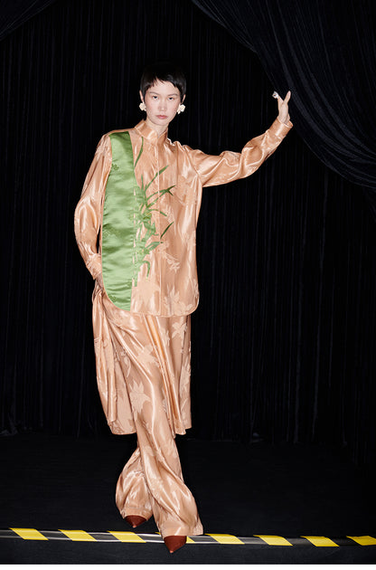 M essential Mackay designer iris jacquard orchid collage stand-up collar shirt psnt set - five.