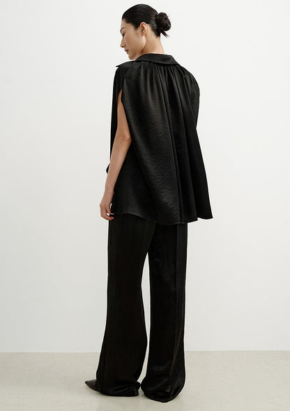 COMME MOI  women's cape shirred drape chic top - HANNAH.