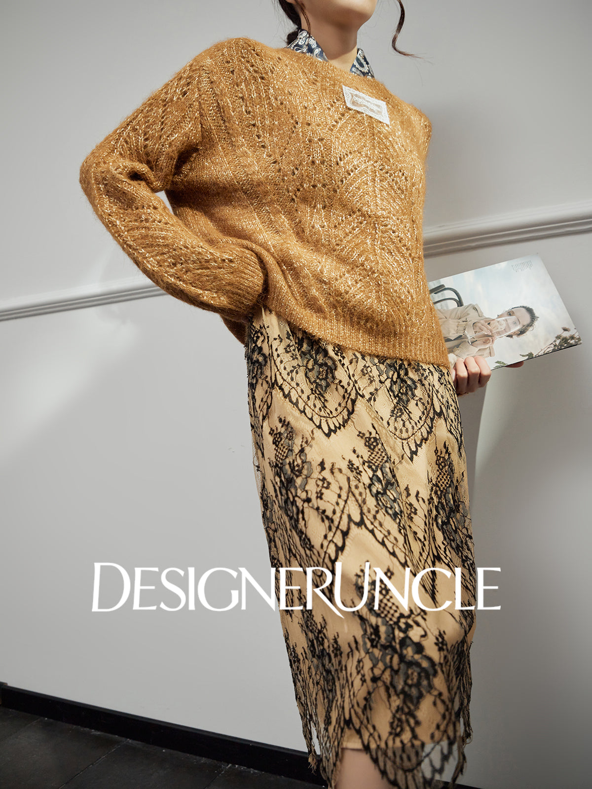 DGU|Vintage Golden Brown Design Lazy Style Thickened Mohair Sweater - Brian.