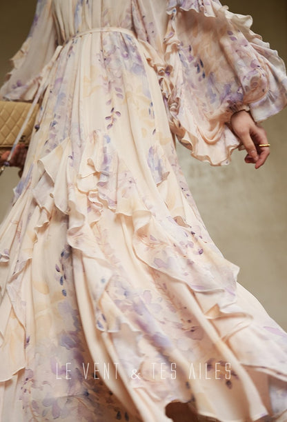 LE VENT&TES AILES floral print silk resort summer vacation maxi dress-GWEN