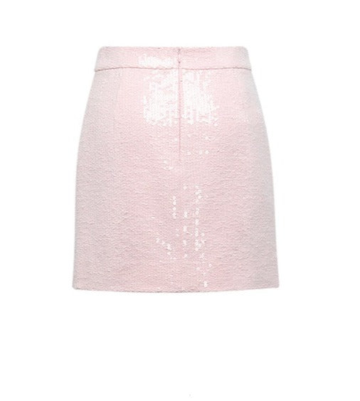 YES BY YESIR  elegant feminine pastel pink sequin skirt top jacket - Xenan