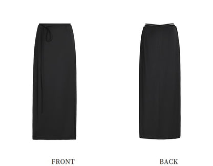 ZHUCHONGYUN simple fashionable black satin straight long skirt-MEGUMIN.