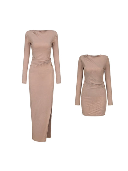 Le Palais Vintage Elegant Brown Aysmmetrical Wrap Short/ Long Dress-POA.