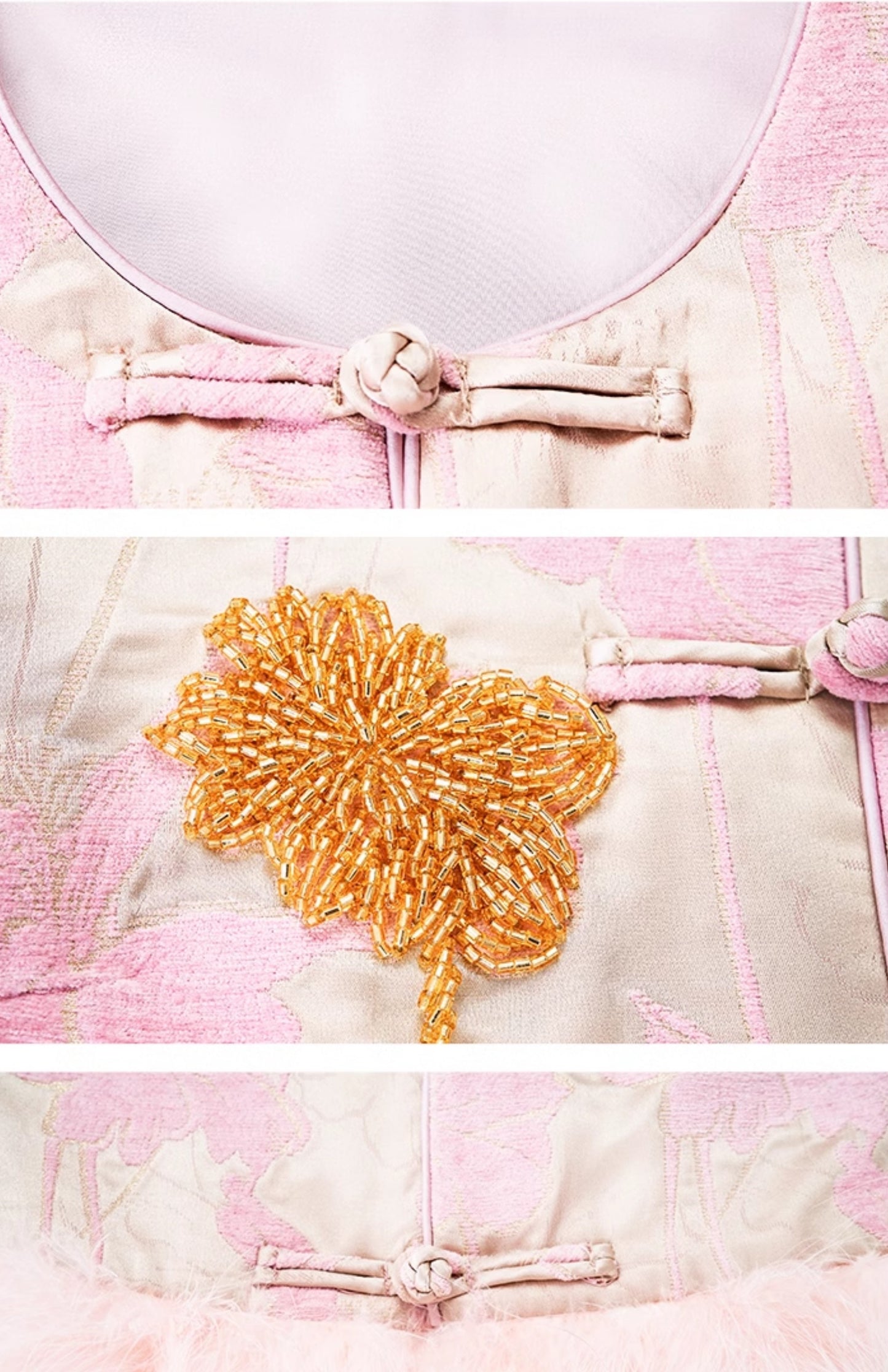 HECO 100% polyester Buckle Bead Embroidered pink apricot Round Neck Vest - spark.