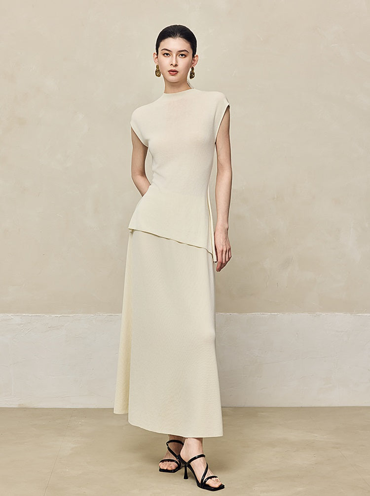 HECO Shoulder Sleeveless Oblique Hem Top - SABO.